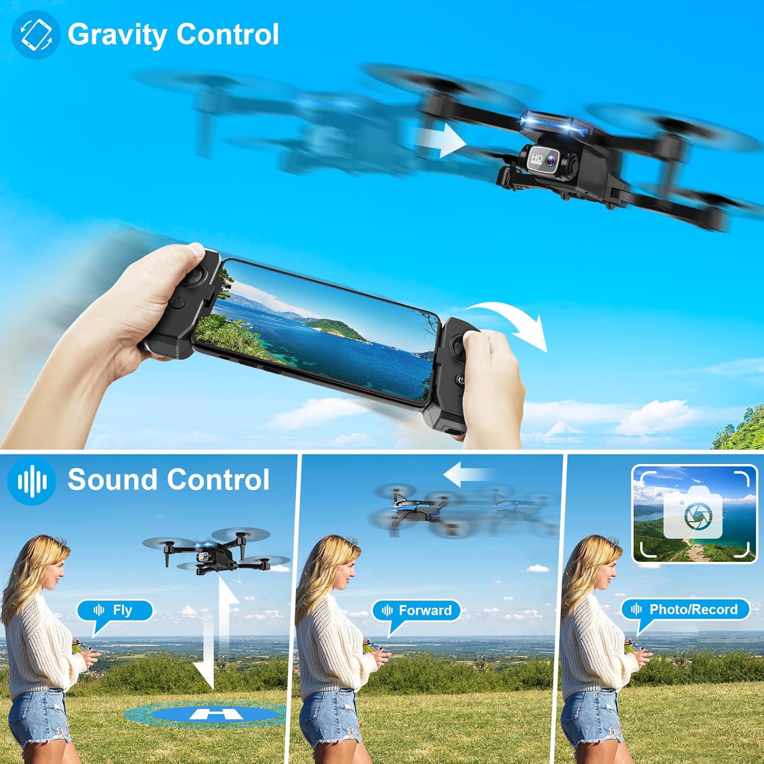 Drone with 1080P Camera for Beginners and Adults, Foldable Remote Control Quadcopter with Voice Control, Gestures Selfie, Altitude Hold, One Key Start, 3D Flips, 2 Batteries, Toy for Beginners - Image 5