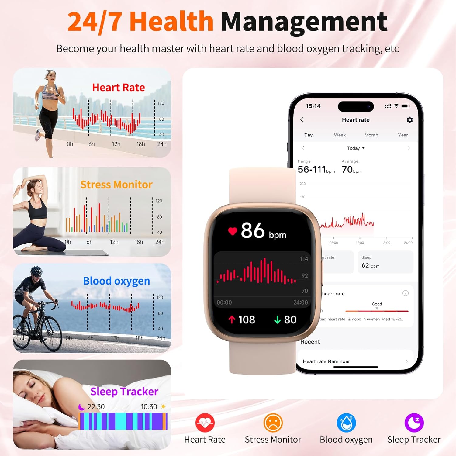 2026 Upgraded Smart Watch Alexa Built-in【1.83" HD Touchscreen】【BT5.3 Call, 100+ Sports Modes & IP68 Waterproof】 Fitness Tracker 24/7 Heart & Sleep Monitor for Android iOS Men Women - Image 5